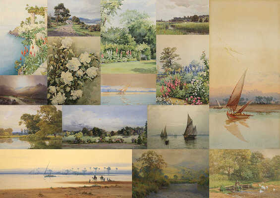 Дьюкейн Элла Мари, Лэмплоу Огастес Осборн, Линас-Грэй Джон Абернети, Вард Кирилл, Палмер Гарольд Саттон, Пайн Томас, Ханнафорд Чарльз Эдвард. Лот из шестнадцати акварелей